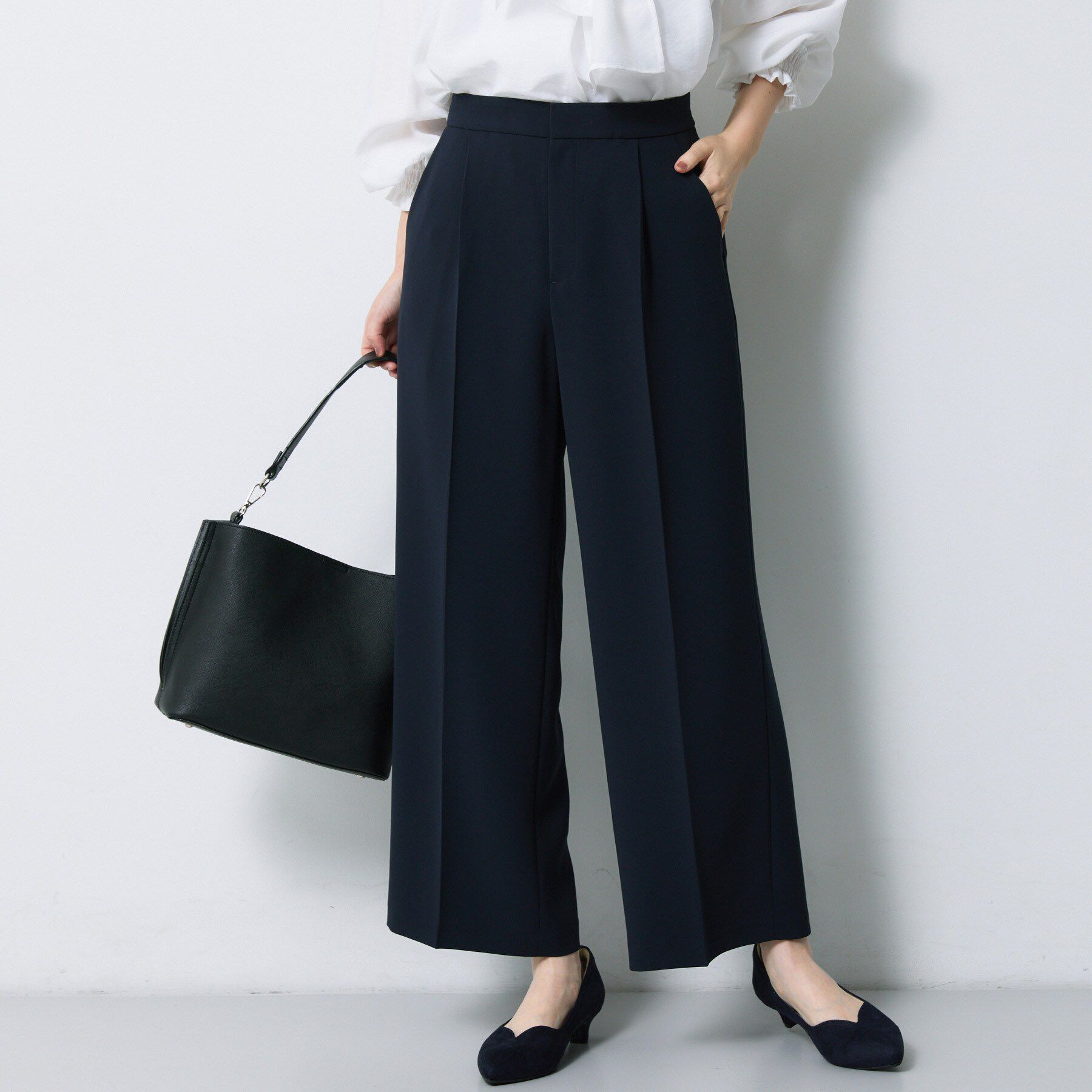 Reflect「【SS-4Lサイズ／通勤／セレモニー／セットアップ可】タック入りワイドパンツ」|その他|ネイビー(894)