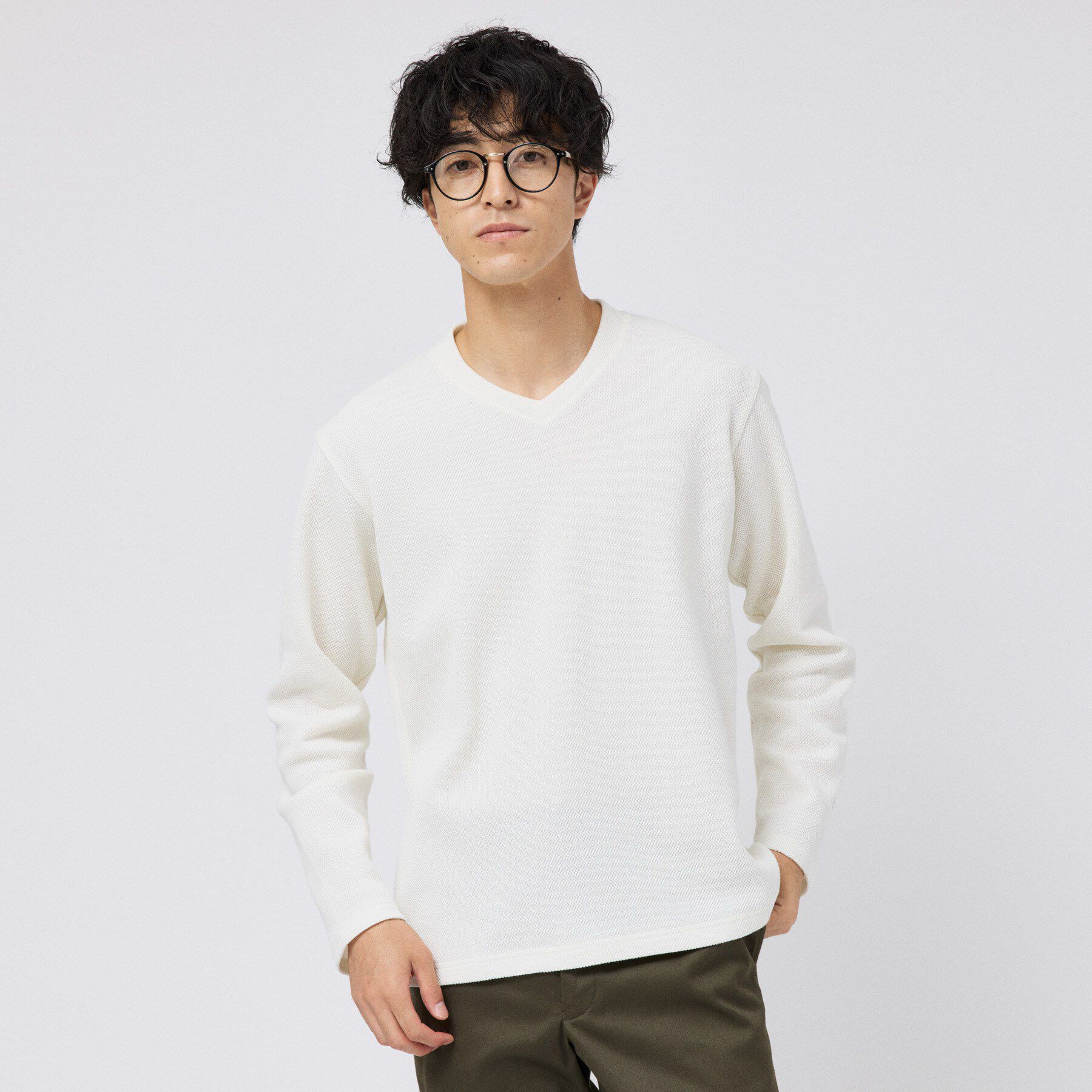 TAKEO KIKUCHI「【日本製】メッシュ ジャージ Vネック プルオーバー」|パーカー|オフホワイト(003