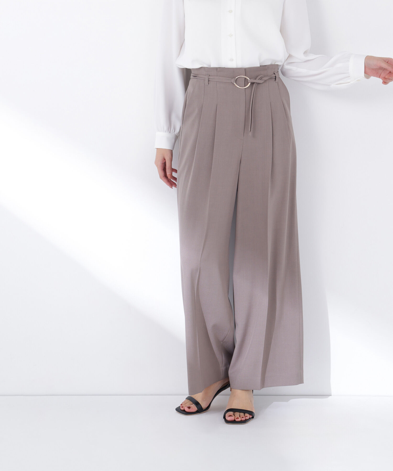  「ダブルベルトワイドパンツ」|その他|ブラウン