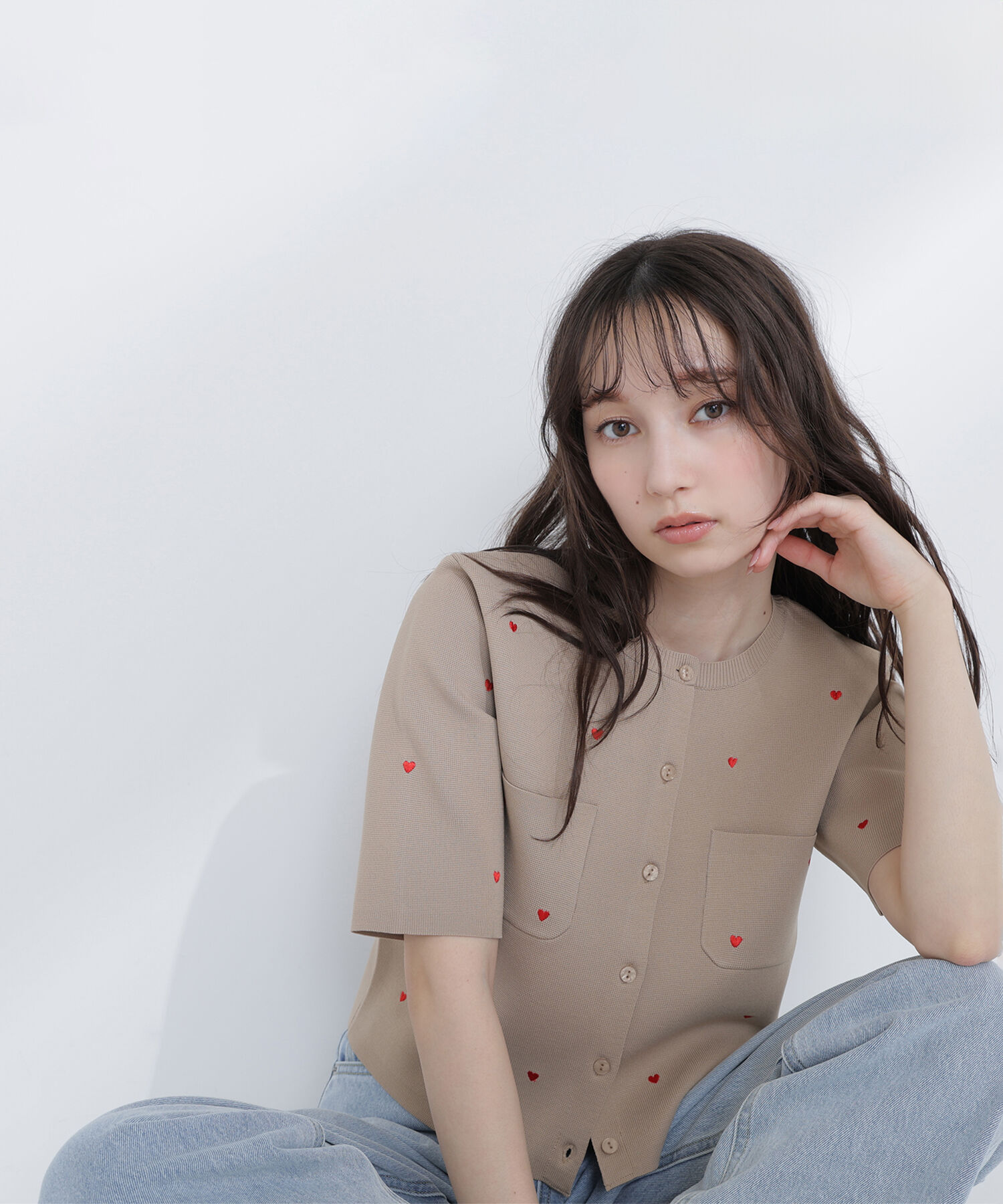 「ハート刺繍ニットジャケット」|ニット・セーター|