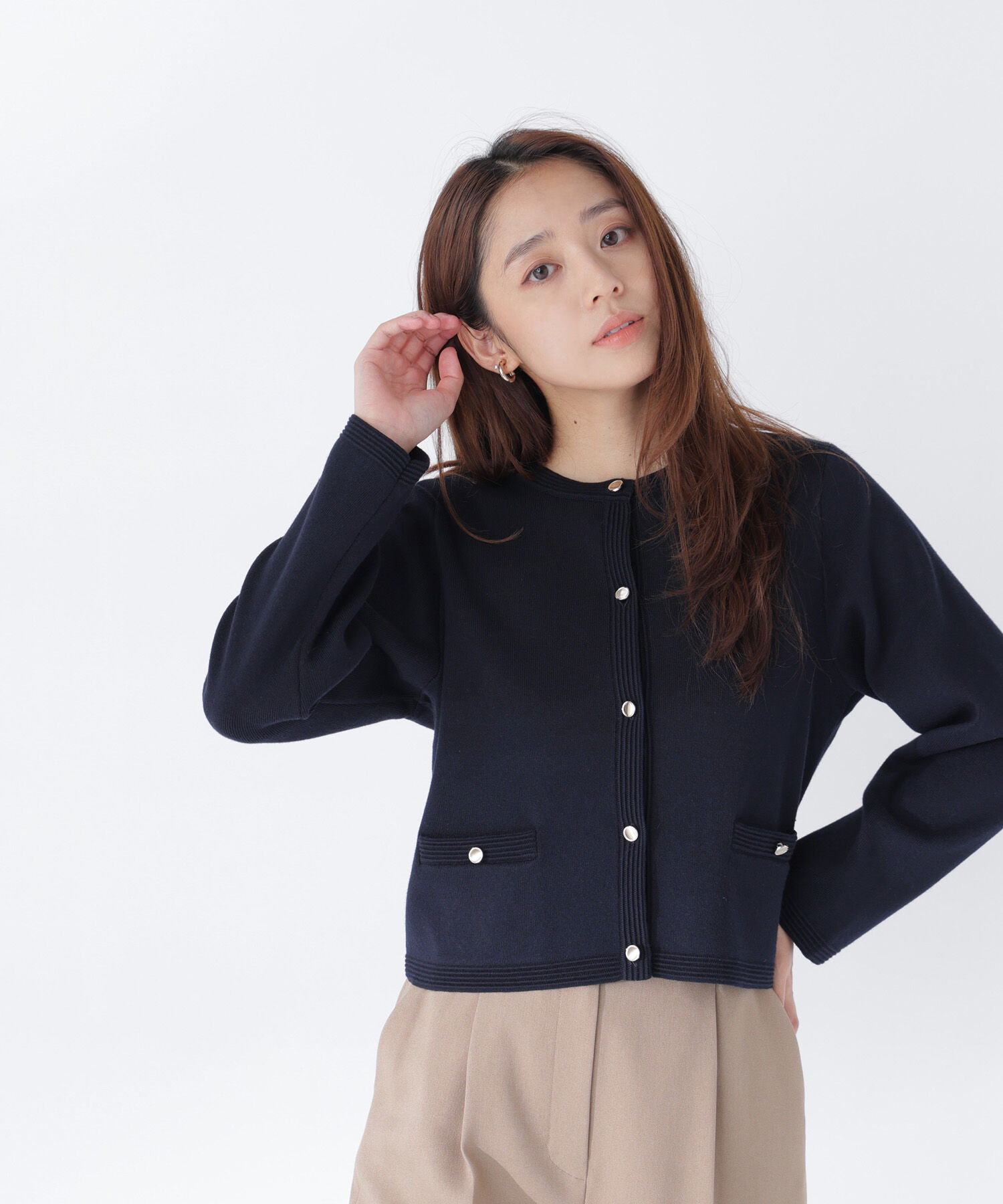  「シルクブレンドカーディガン 26AW」|ニット・セーター|ネイビー
