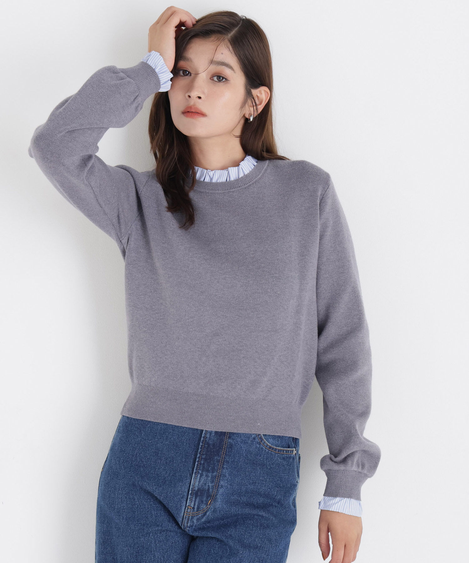  「ストライプフリルネックニット 26AW」|ニット・セーター|