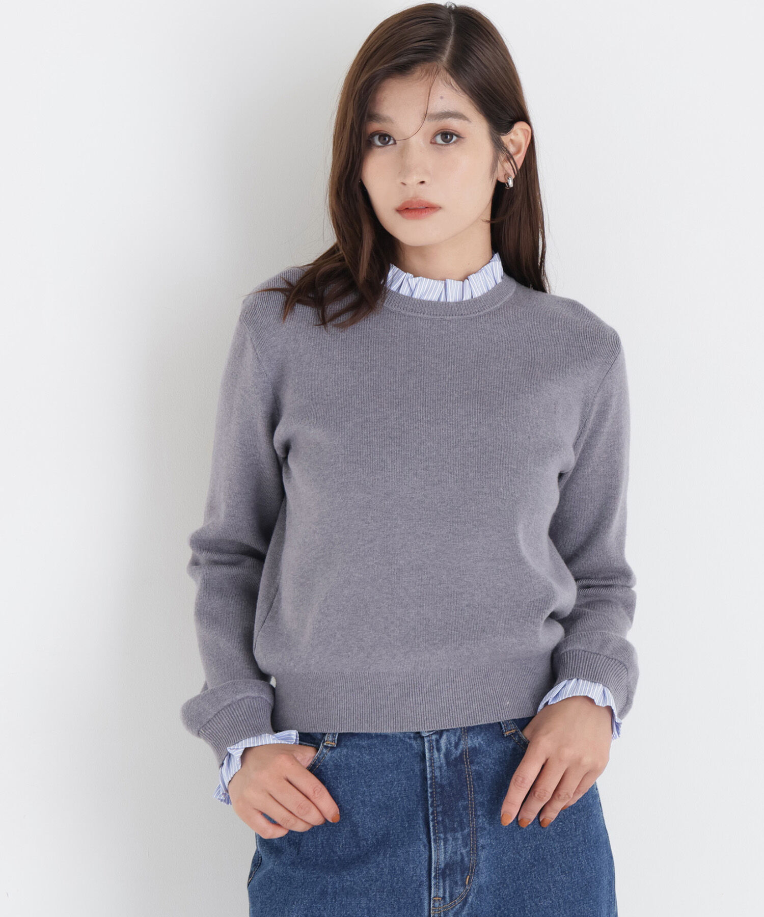  「ストライプフリルネックニット 26AW」|ニット・セーター|