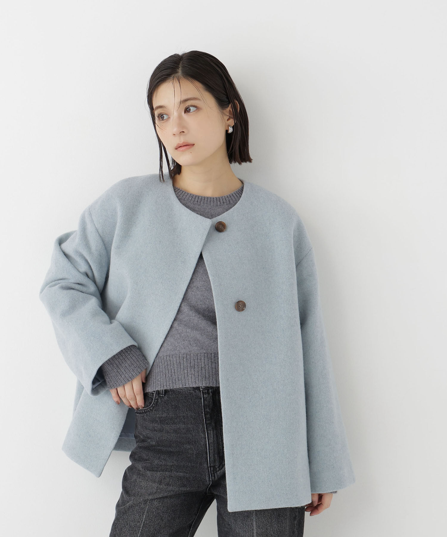  「＜EC限定カラー：イエロー＞カシミヤブレンドハーフコート 26AW」|ブルゾン・スタジャン|