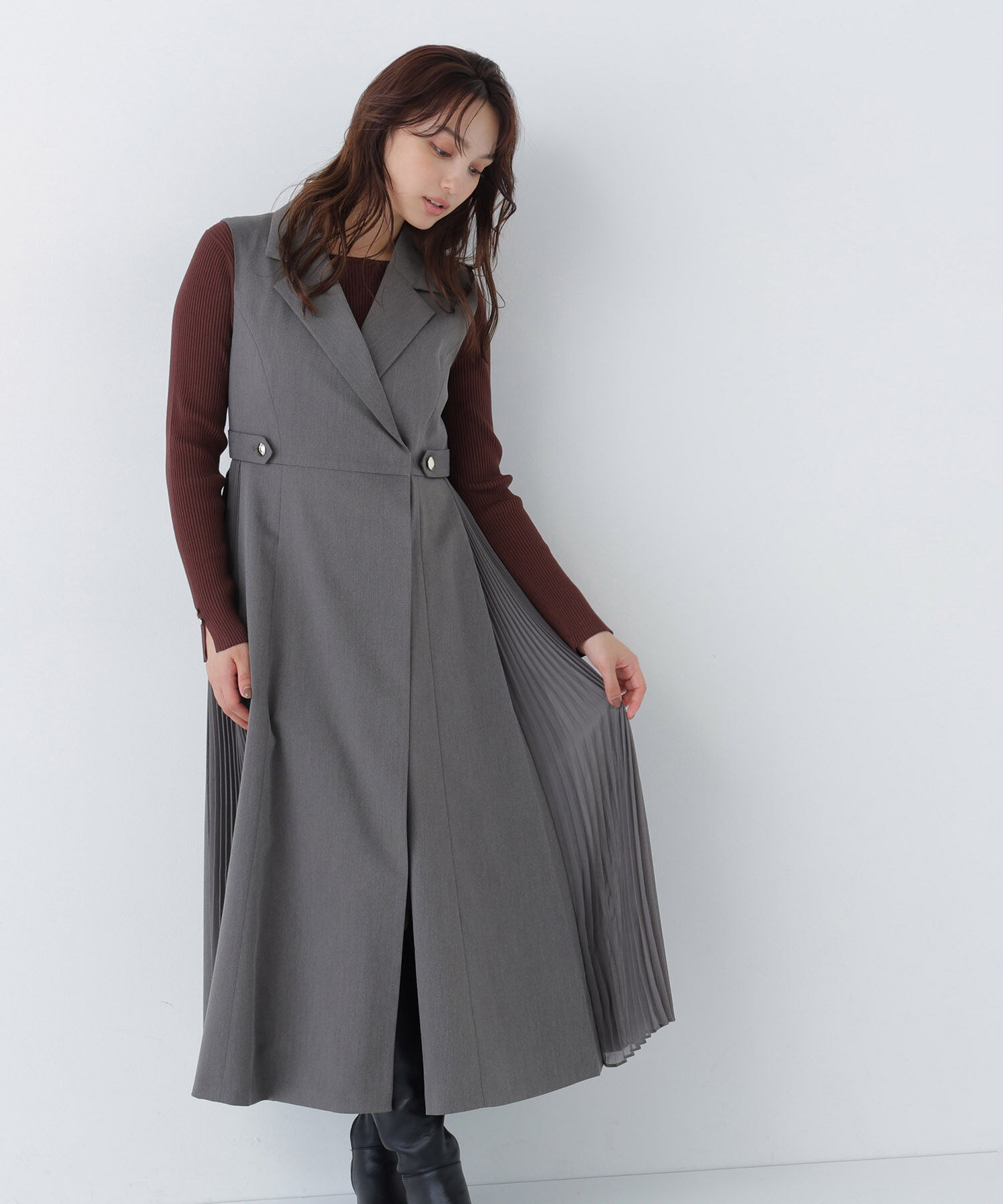  「サイドプリーツジャンスカ　26AW」|ワンピース|ブラウン