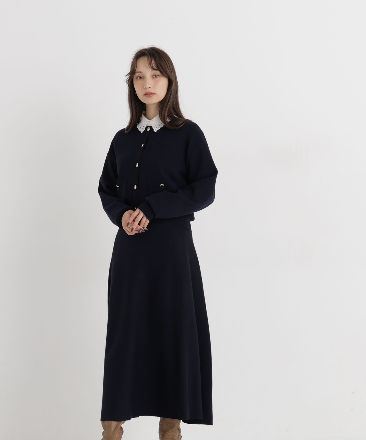  「ダブルフェイスニットセットアップ　26AW」|ワンピース|ネイビー