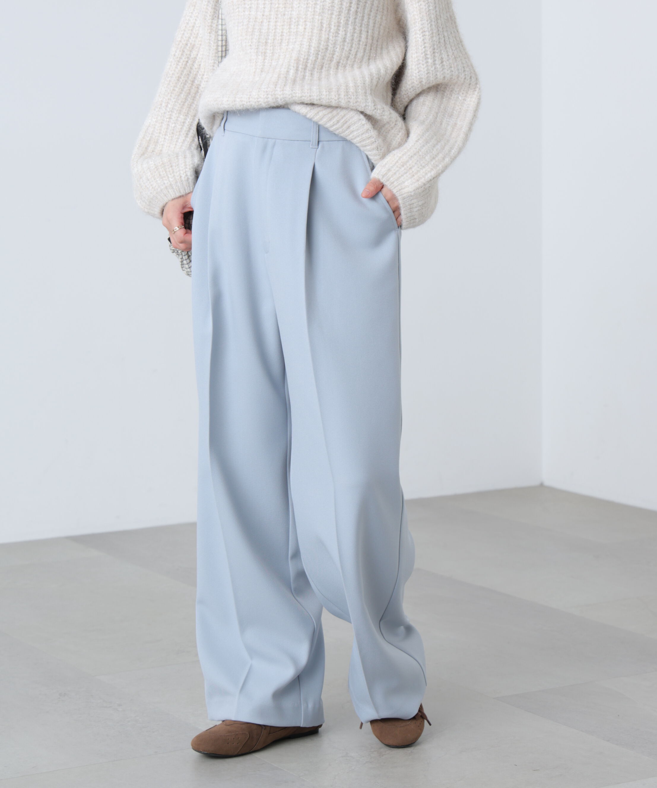  「ｳｰﾙ調ﾜﾝﾀｯｸﾜｲﾄﾞﾊﾟﾝﾂ[切らずに履ける身長別ｻｲｽﾞ/低  」|その他|