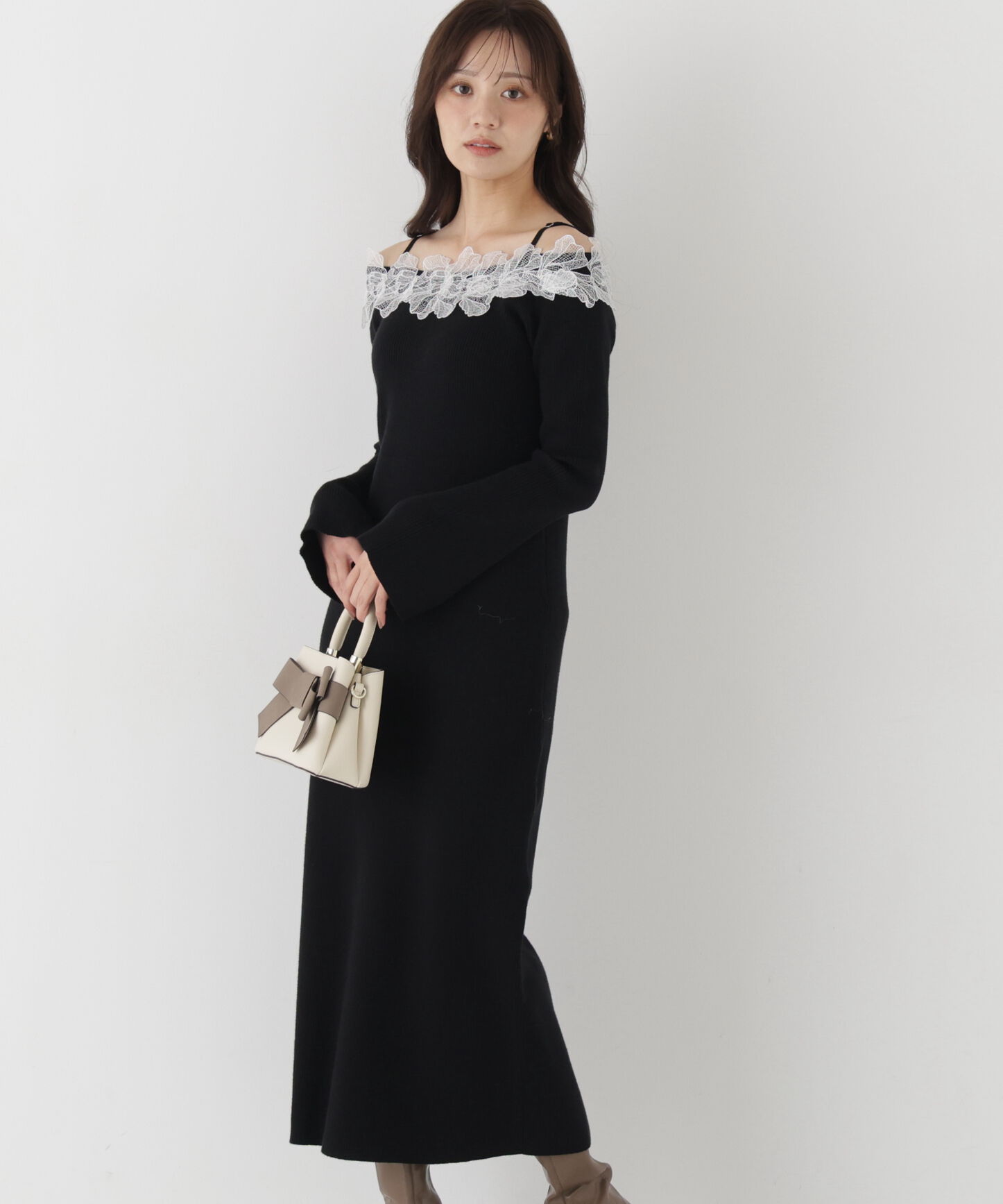 PROPORTION BODY DRESSING「レースオフショルニットワンピース」|ワンピース|