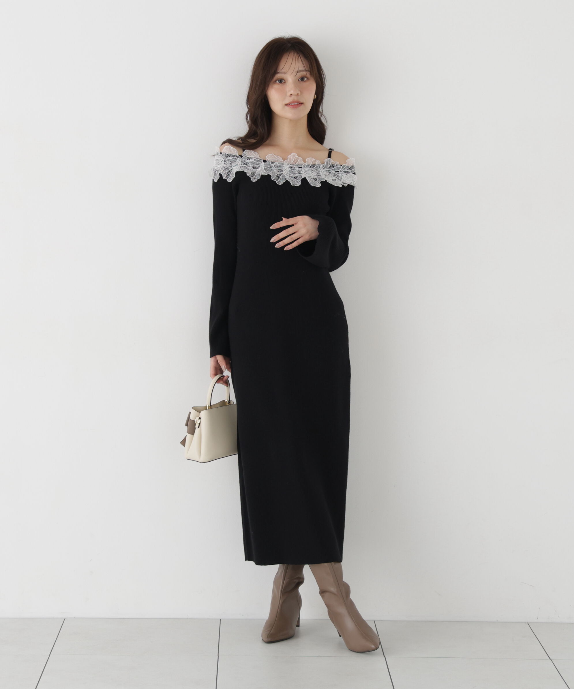 PROPORTION BODY DRESSING「レースオフショルニットワンピース」|ワンピース|