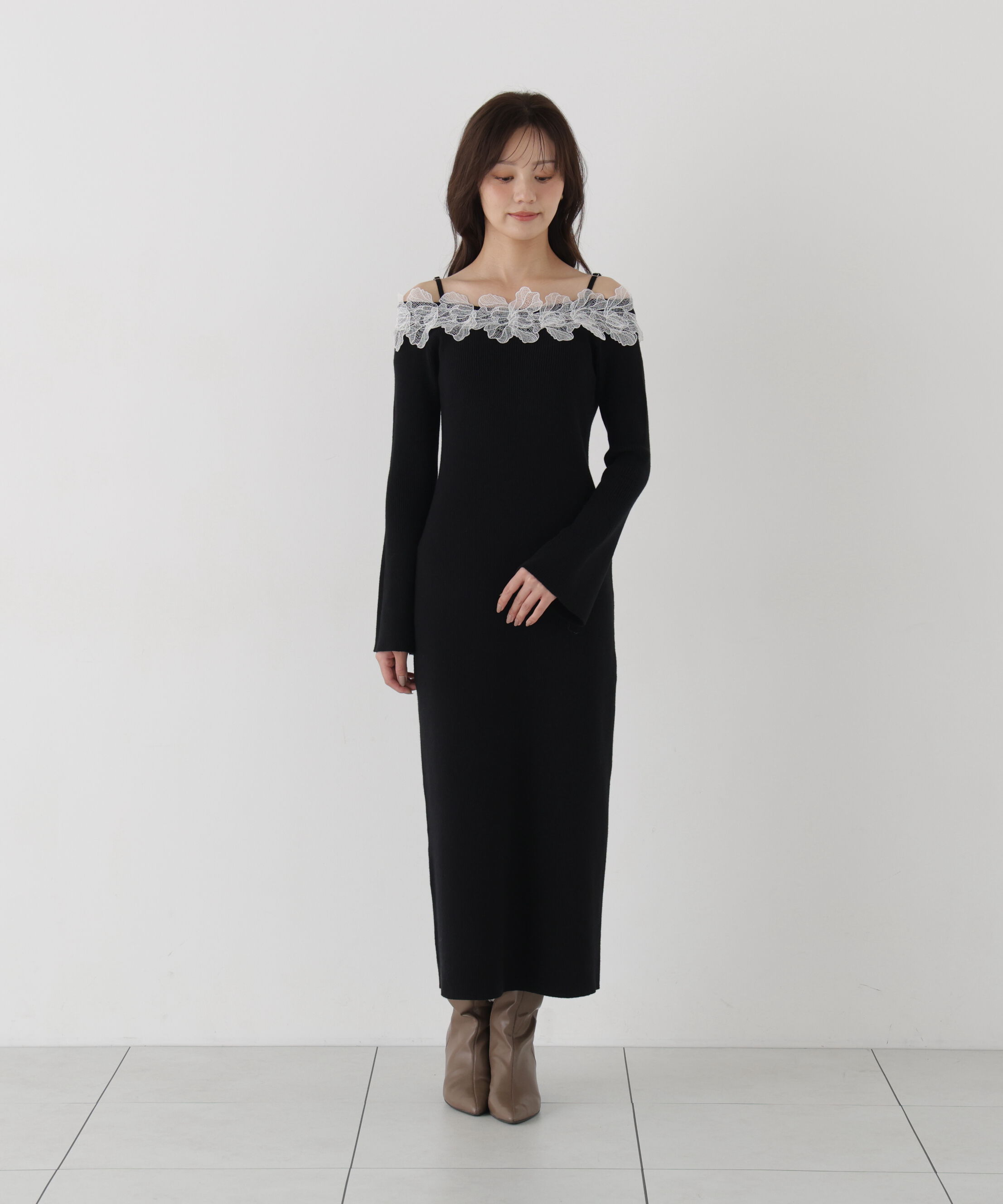PROPORTION BODY DRESSING「レースオフショルニットワンピース」|ワンピース|