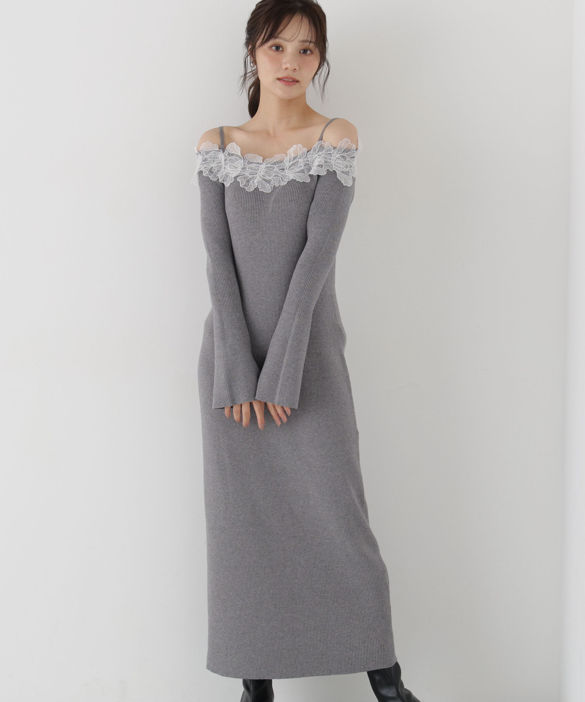 PROPORTION BODY DRESSING「レースオフショルニットワンピース」|ワンピース|
