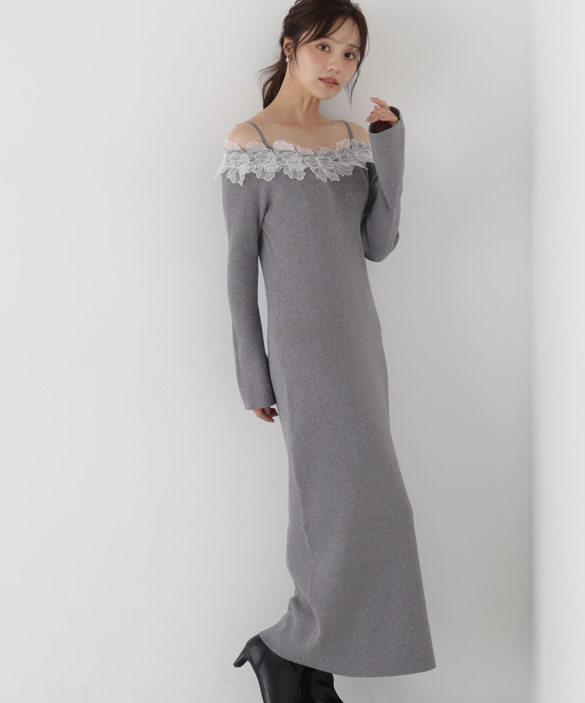 PROPORTION BODY DRESSING「レースオフショルニットワンピース」|ワンピース|