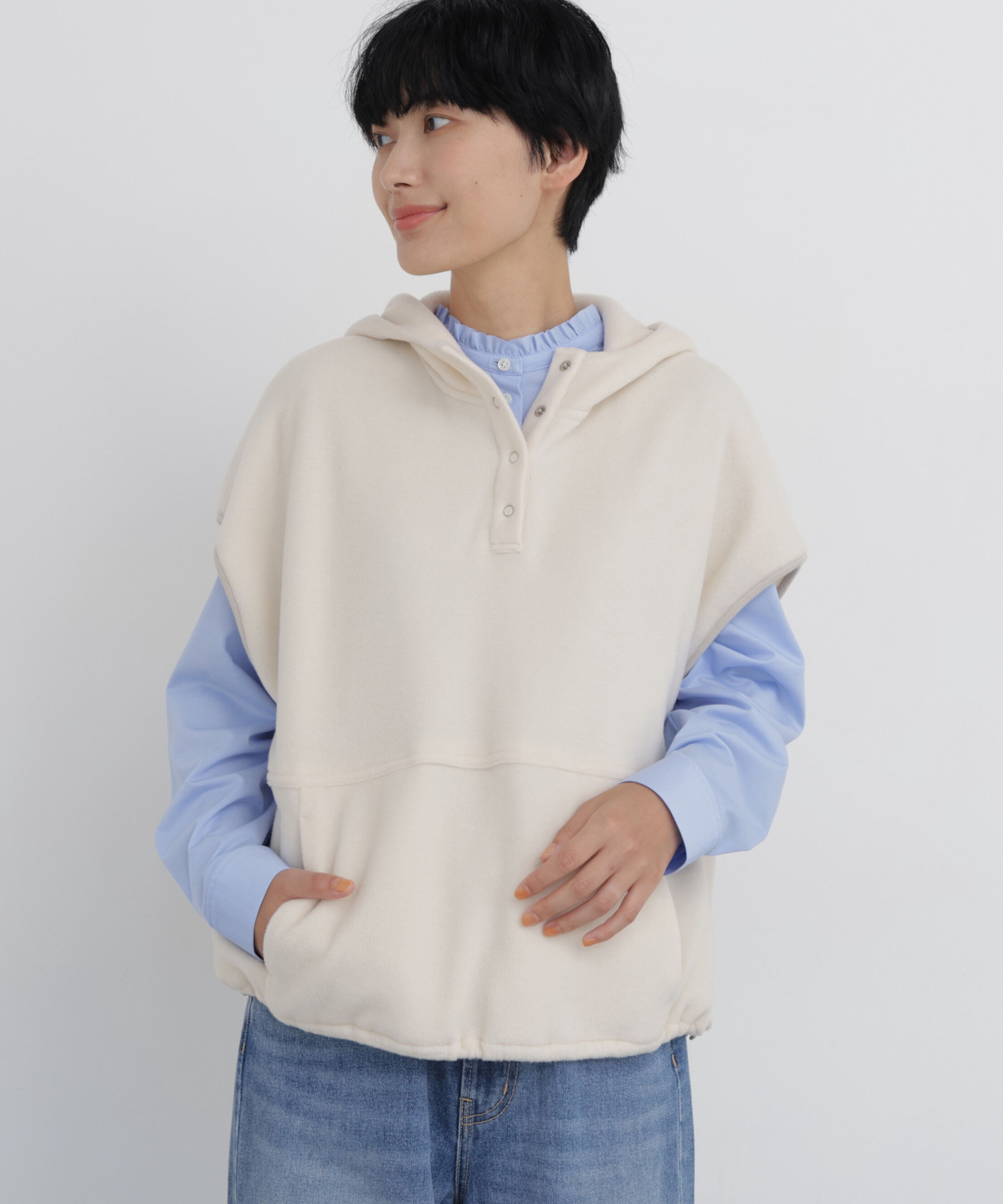  「◆フリースフードベスト」|Tシャツ・カットソー|ホワイト
