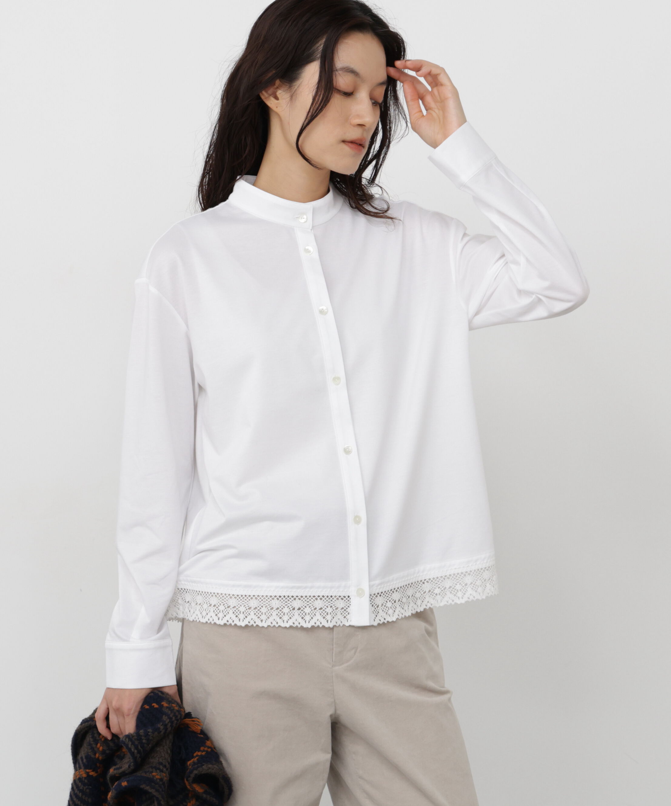  「◆裾レースカットソーシャツ」|Tシャツ・カットソー|ホワイト