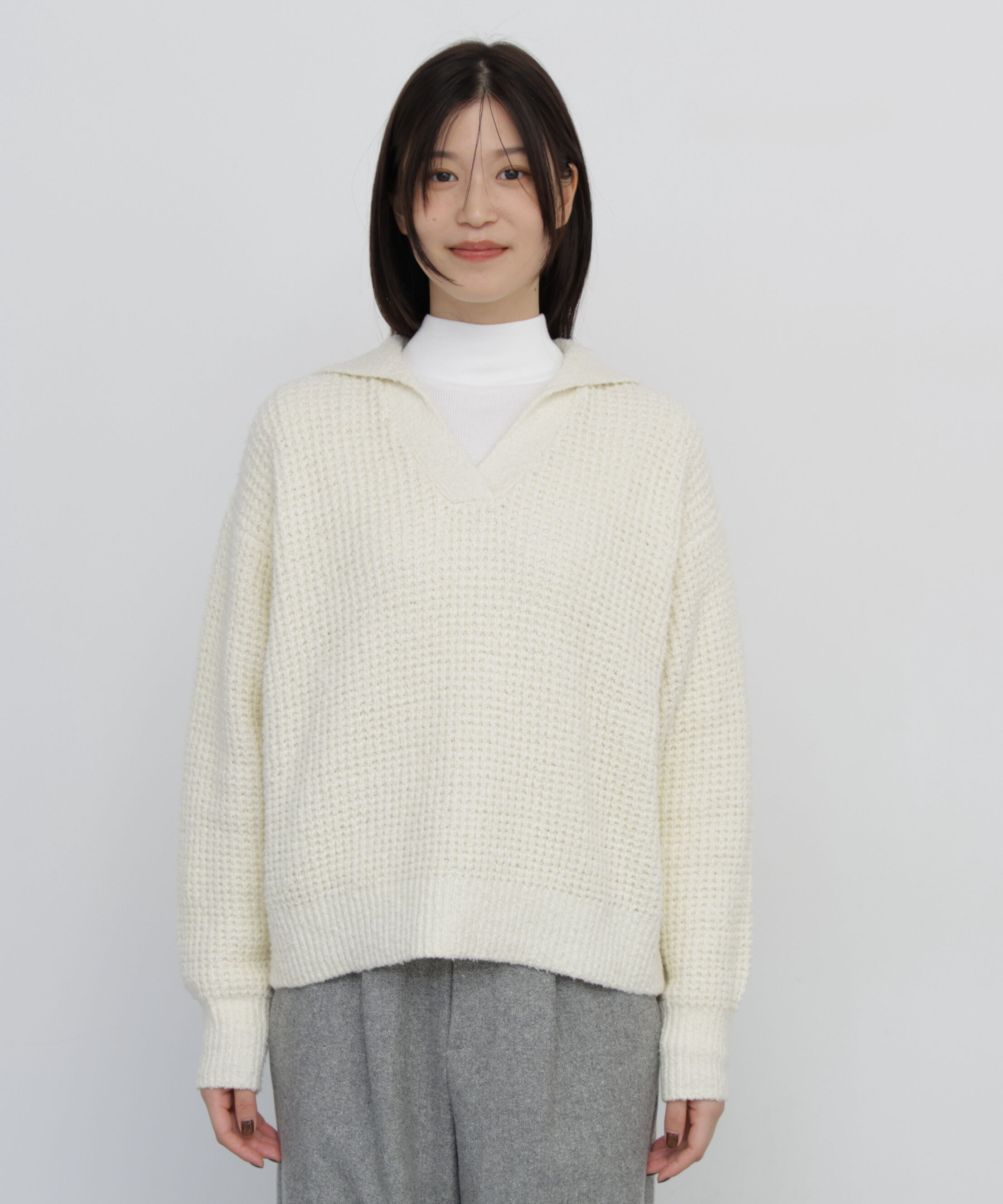  「◆ブークレワッフル柄スキッパーニット」|ニット・セーター|