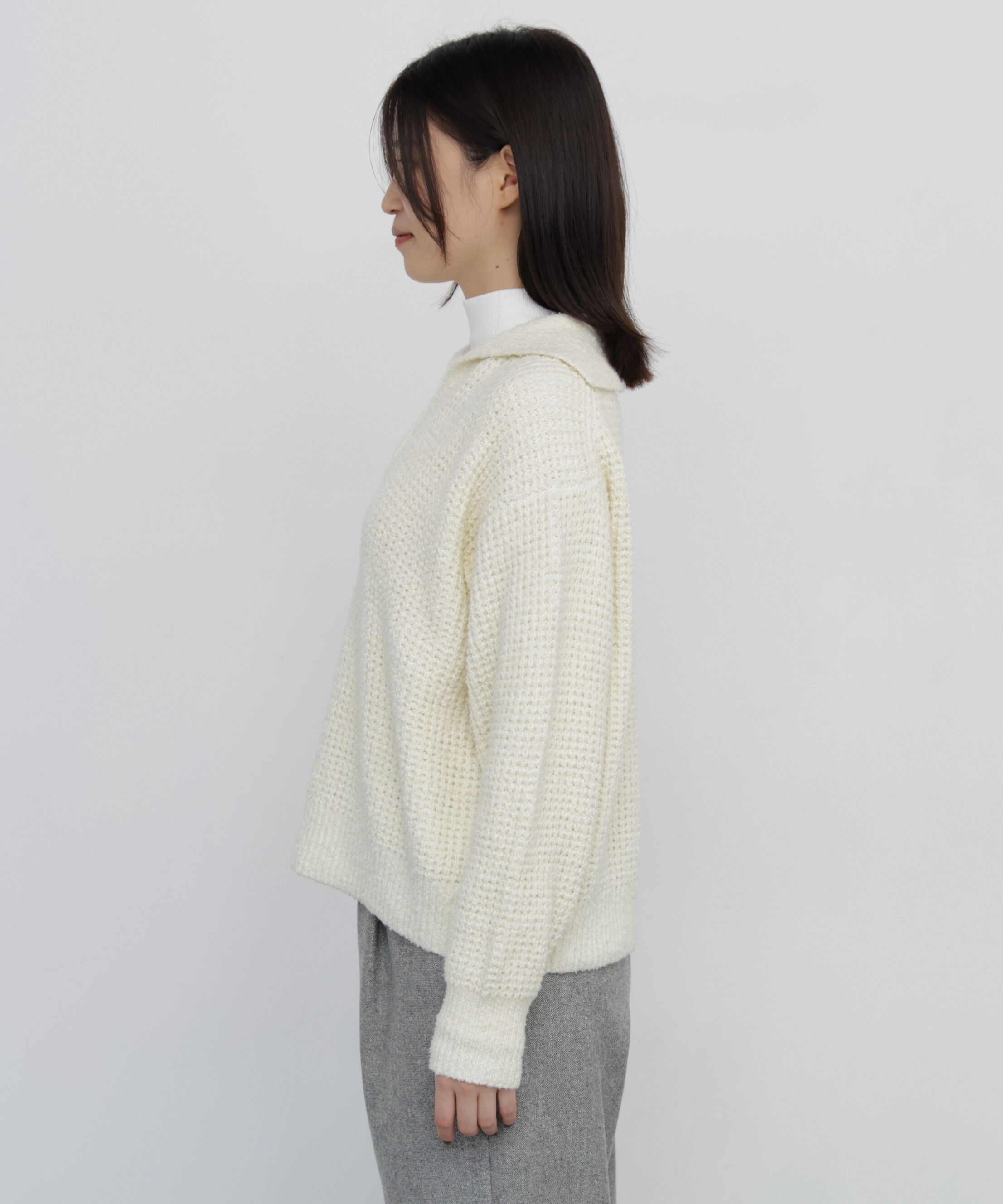  「◆ブークレワッフル柄スキッパーニット」|ニット・セーター|