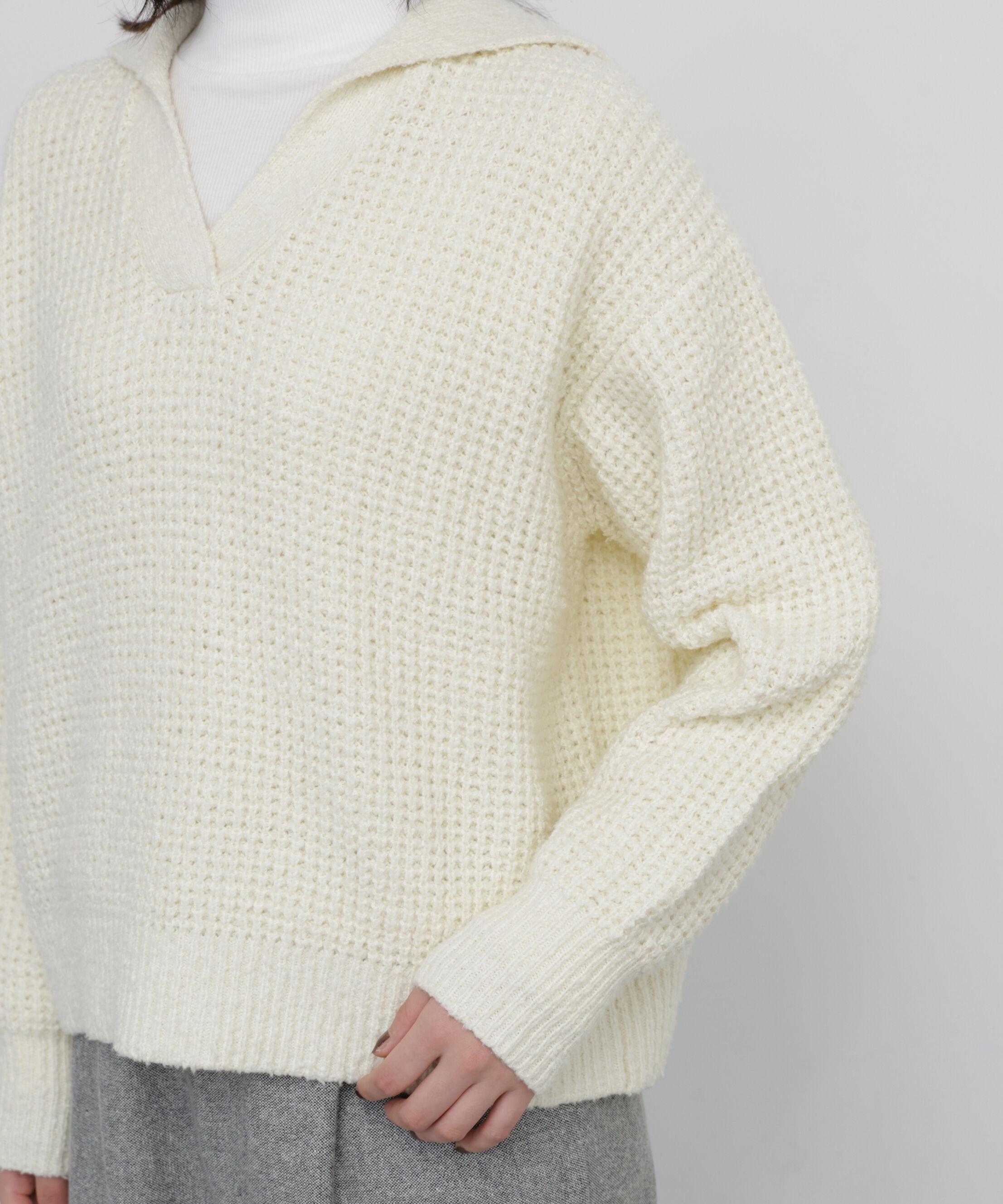  「◆ブークレワッフル柄スキッパーニット」|ニット・セーター|