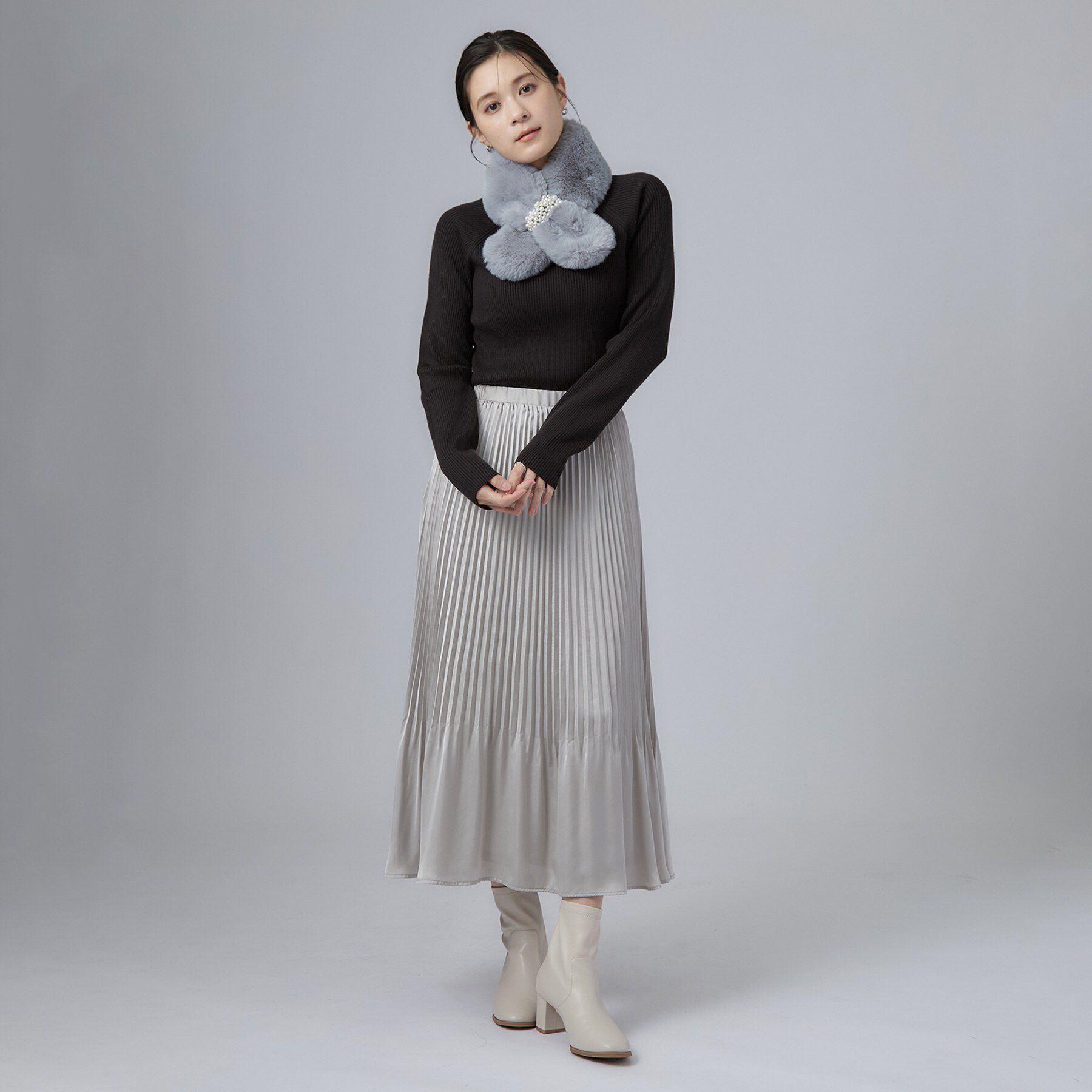 SHOO･LA･RUE「フェイクパール付きファーティペット」|ストール|