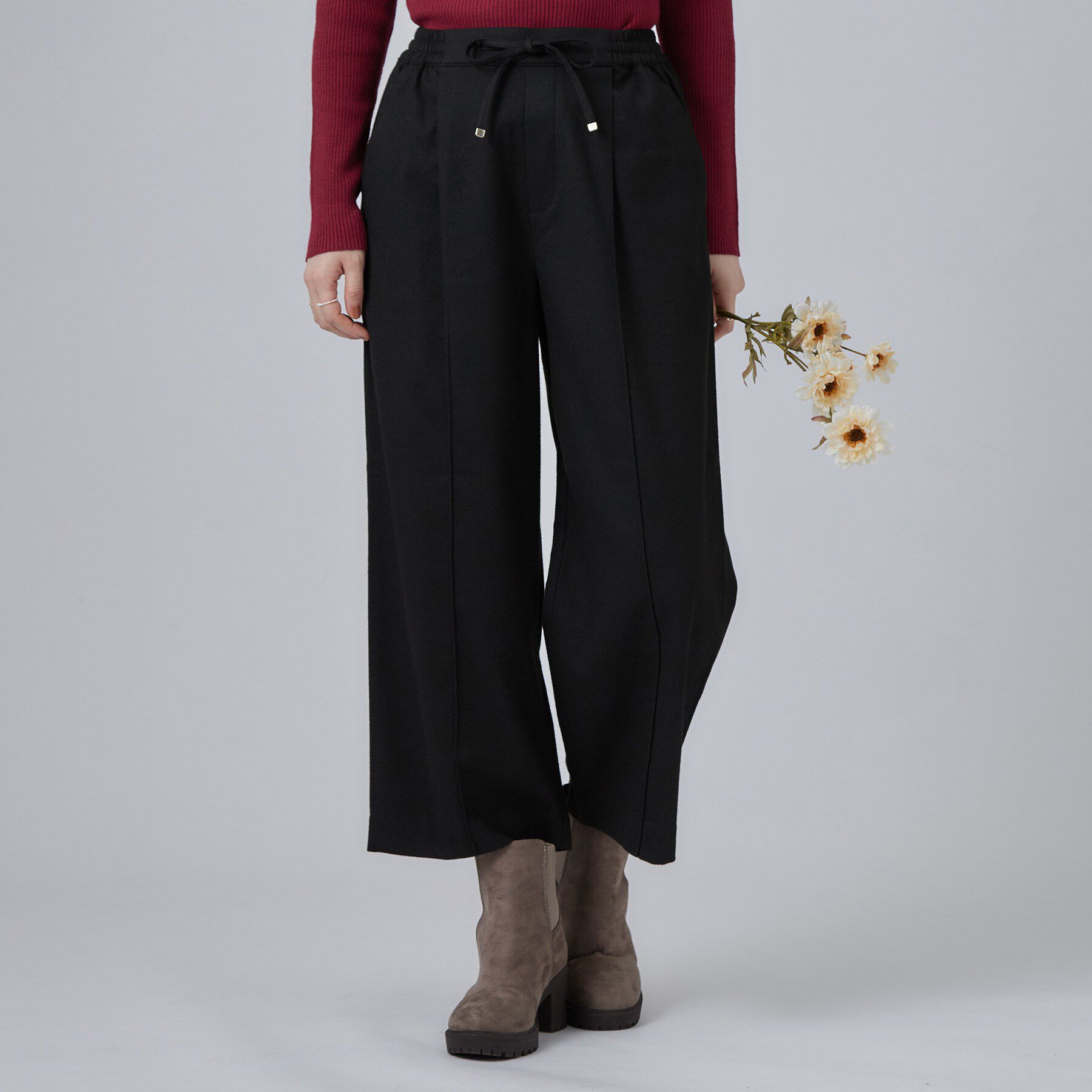 SHOO･LA･RUE「【着丈選べる/セットアップ可/ぱちぱちしにくい】洗濯後しわになりにくい 両面微起毛 あったかイージー」|その他|ブラックショート(7