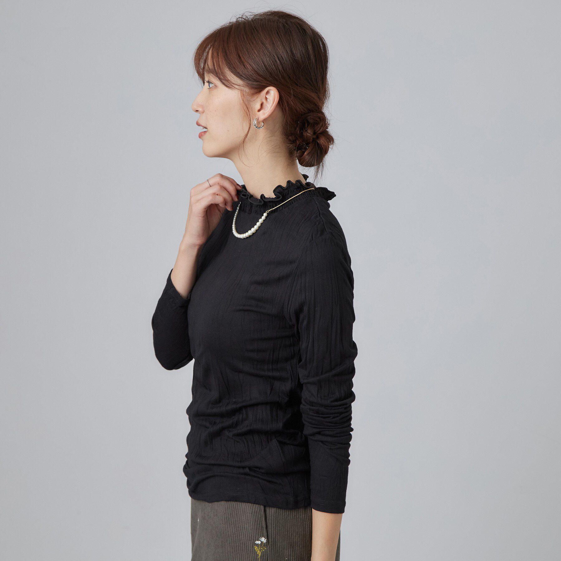 SHOO･LA･RUE「【S-LL】ワッシャー加工で抜け感を シャーリングハイネックインナー」|Tシャツ・カットソー|