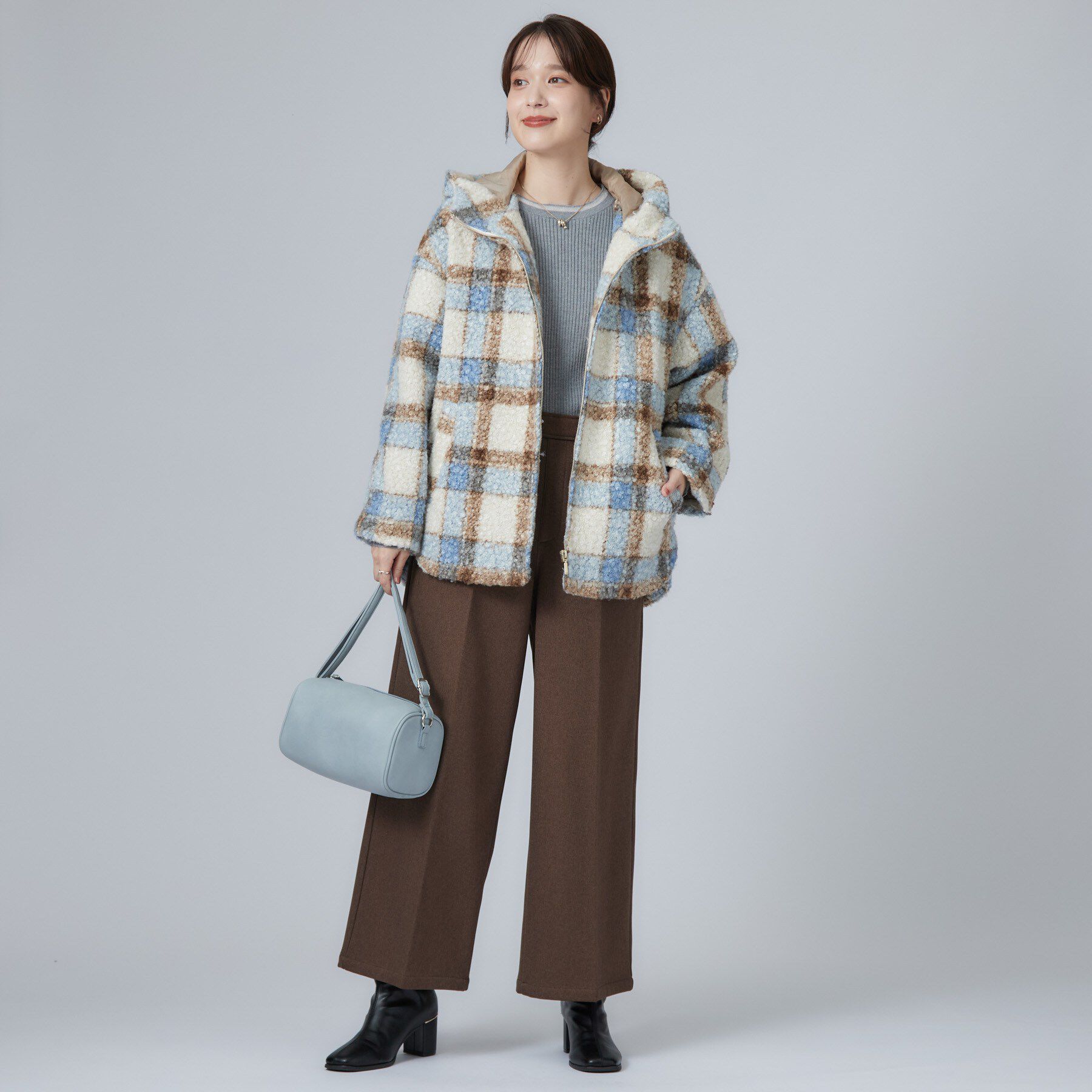 SHOO･LA･RUE「【S-LL】フード付き ブークレ調チェックコート」|その他|