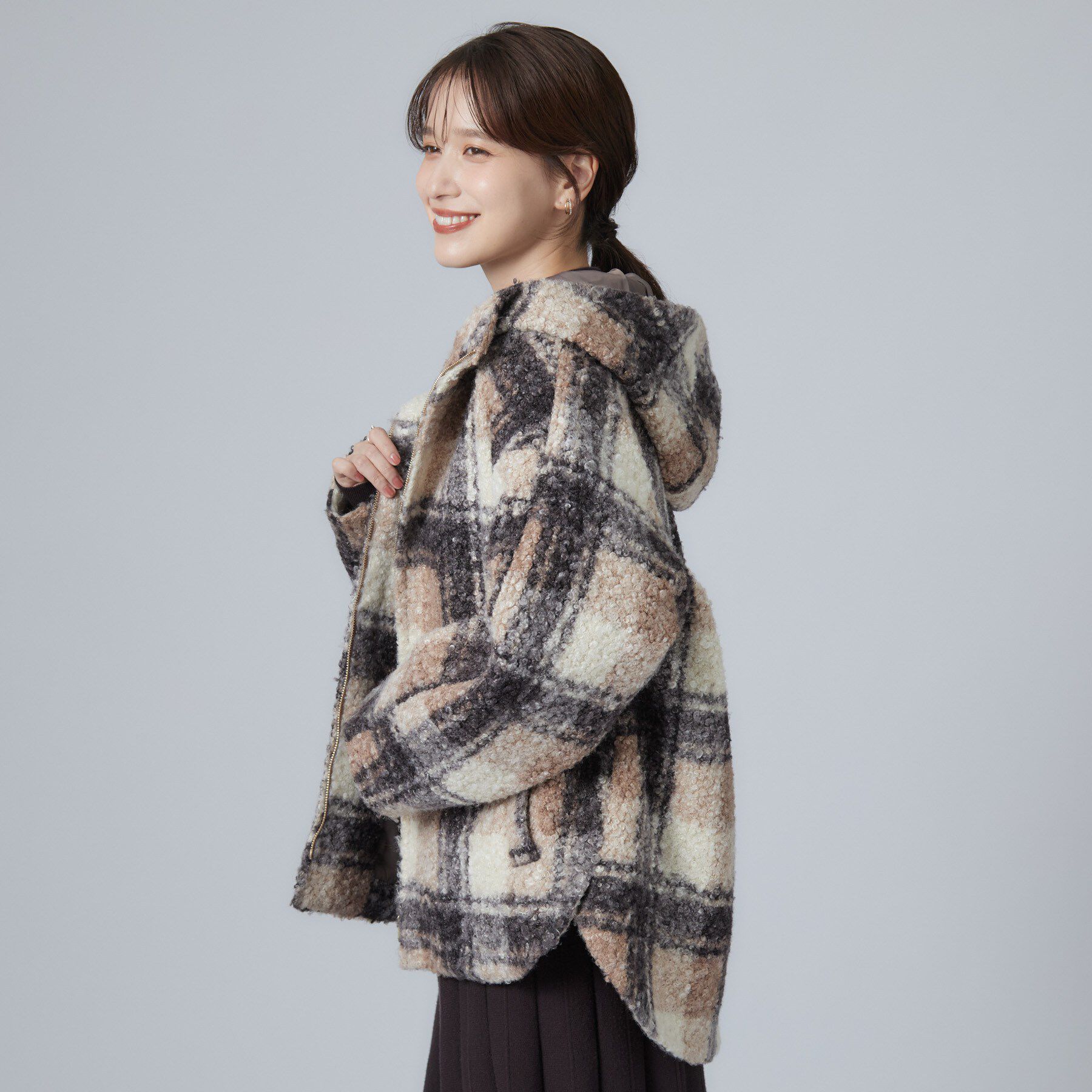 SHOO･LA･RUE「【S-LL】フード付き ブークレ調チェックコート」|その他|