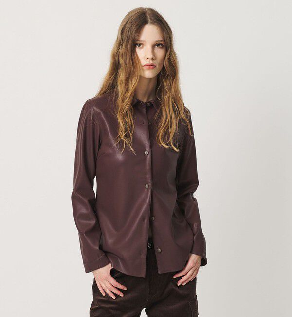 ATTISESSION「＜ATTISESSION＞レザーライク カーブ カフス シャツ」|シャツ・ブラウス|DK.BROWN
