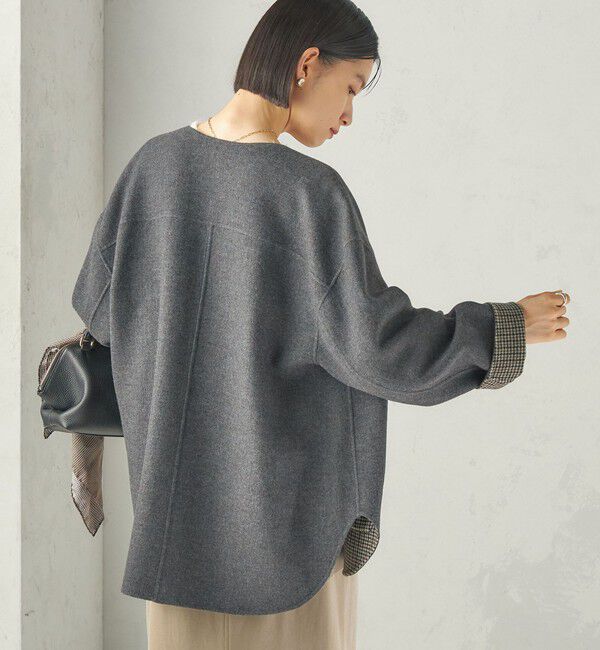 SHIPS for women「【実力派ベーシック】セミ 梳毛 配色 リバーシブル ノーカラー コート」|ノーカラーコート|