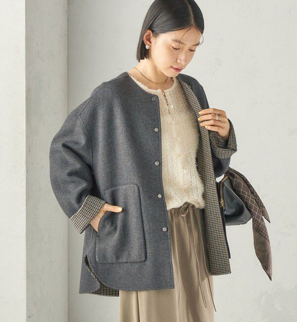 SHIPS for women「【実力派ベーシック】セミ 梳毛 配色 リバーシブル ノーカラー コート」|ノーカラーコート|