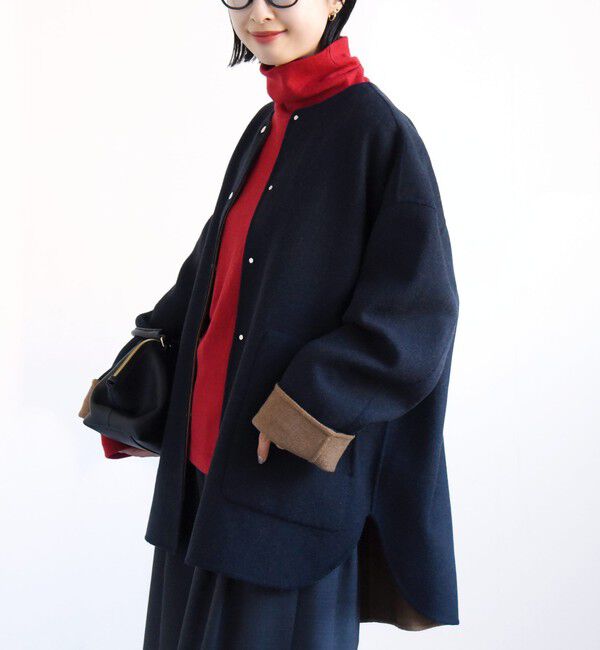 SHIPS for women「【実力派ベーシック】セミ 梳毛 配色 リバーシブル ノーカラー コート」|ノーカラーコート|