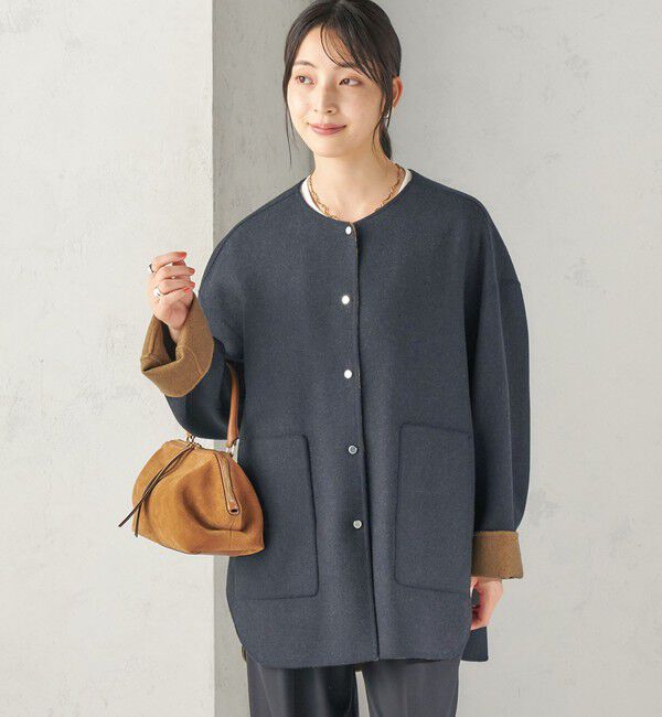 SHIPS for women「【実力派ベーシック】セミ 梳毛 配色 リバーシブル ノーカラー コート」|ノーカラーコート|