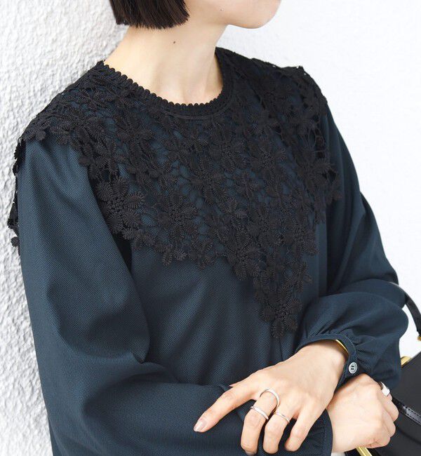 SHIPS for women「【WEB限定】〈手洗い可能〉フラワー ヨーク レース ロング スリーブ ブラウス」|シャツ・ブラウス|グリーン
