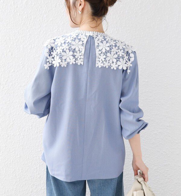 SHIPS for women「【WEB限定】〈手洗い可能〉フラワー ヨーク レース ロング スリーブ ブラウス」|シャツ・ブラウス|