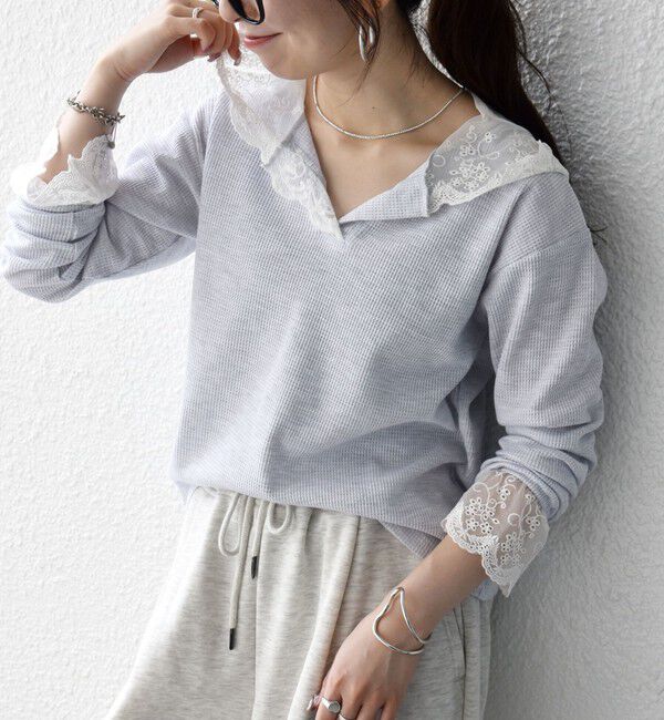 SHIPS any「〈洗濯機可能〉ワッフル レース フーディー プルオーバー」|Tシャツ・カットソー|
