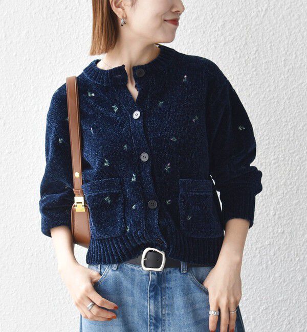 SHIPS any「〈手洗い可能〉フラワー 刺繍 クルーネック カーディガン」|カーディガン|