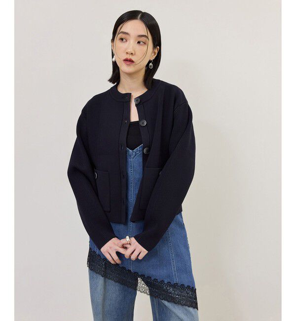 ADAM ET ROPE'「【WEB限定】・【サステナブル】フォルムスリーブクルーネックカーディガン」|カーディガン|ネイビー(40)