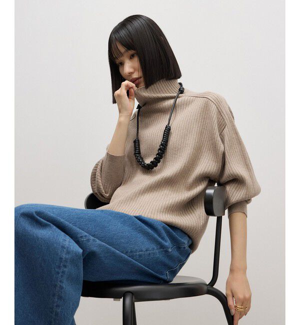 ADAM ET ROPE'「【WEB限定】・【定番】WOOL混リブタートルニット」|ニット・セーター|ベージュ(27)