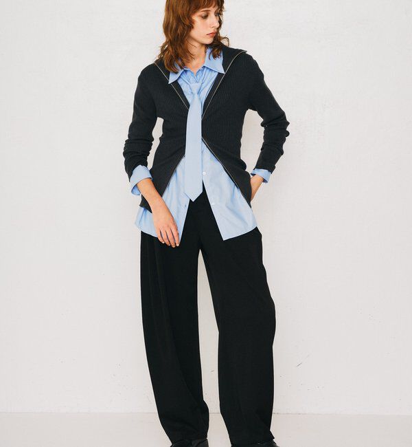  「【2026AW Debut】【UNFORM】カシミヤ混ジップリブニット」|ニット・セーター|チャコールグレー
