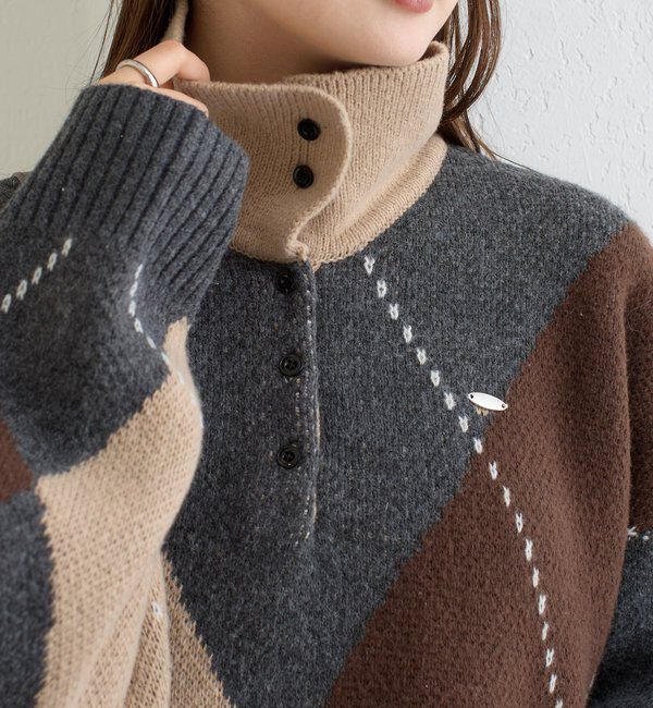  「BIGアーガイルルーズニット」|パーカー|