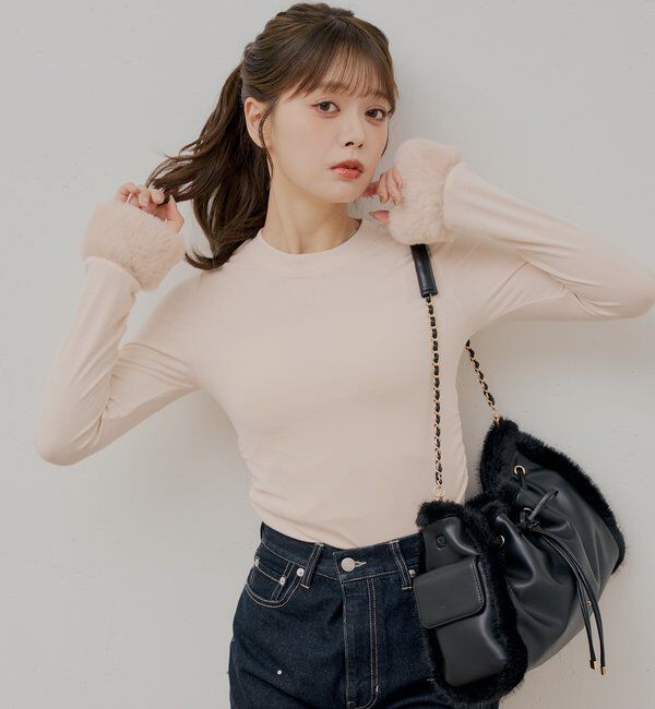  「袖ファーギャザーロンT」|Tシャツ・カットソー|
