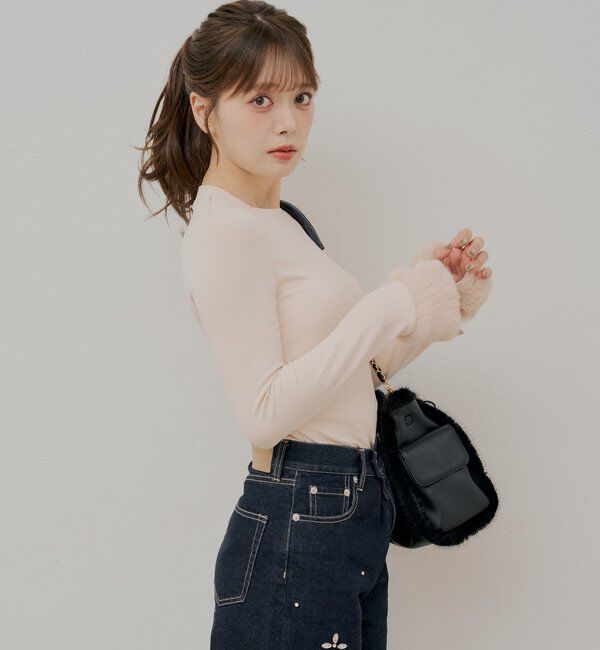  「袖ファーギャザーロンT」|Tシャツ・カットソー|