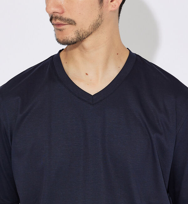 ABAHOUSE「【コットンシルケット】ポンチ Vネック Tシャツ」|Tシャツ・カットソー|