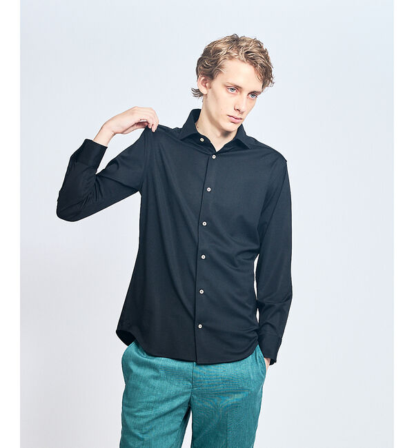ABAHOUSE「【接触冷感】アイスピケ ストレッチ 長袖シャツ / FLEX SHIRTS」|シャツ・ブラウス|ブラック