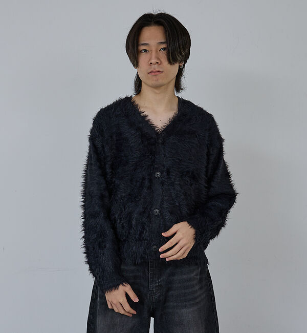 ABAHOUSE「【AH ABAHOUSE】ロングシャギー ニットカーディガン」|カーディガン|ブラック