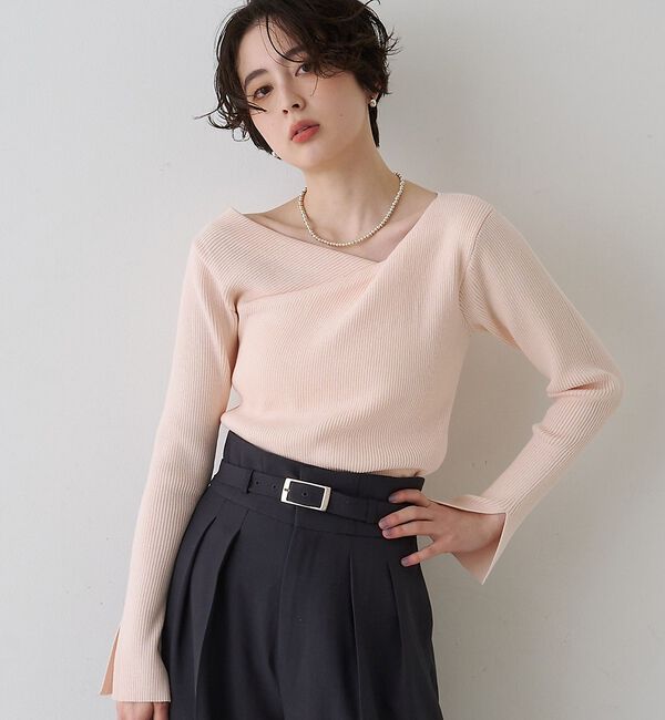 Rouge vif「【一部店舗限定】ドレープスリットスリーブリブニット」|ニット・セーター|ピンク