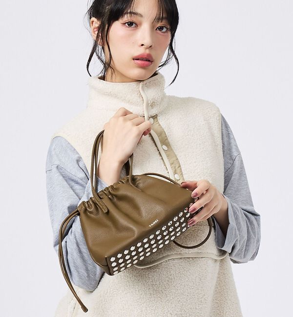 Rouge vif「【YAHKI】YH-827 HAND BAG/巾着バッグ/スタッズ/レザーバッグ」|ハンドバッグ|