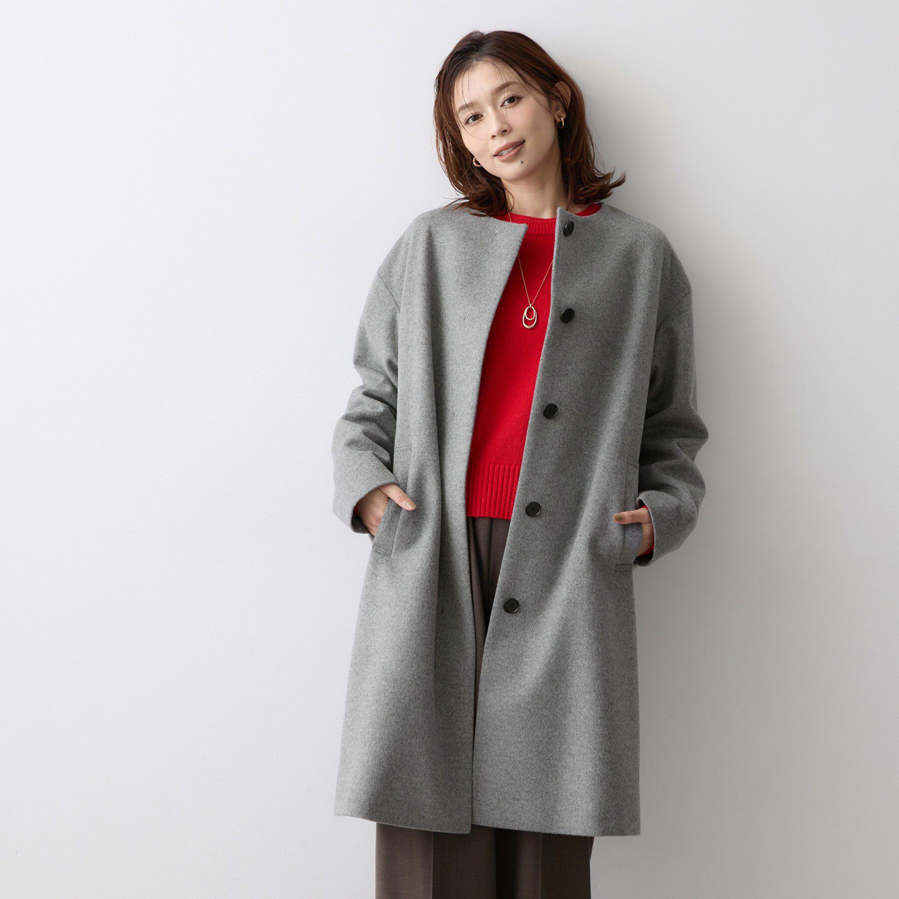 UNTITLED「【名品】ウールカシミヤノーカラーコート」|ノーカラーコート|