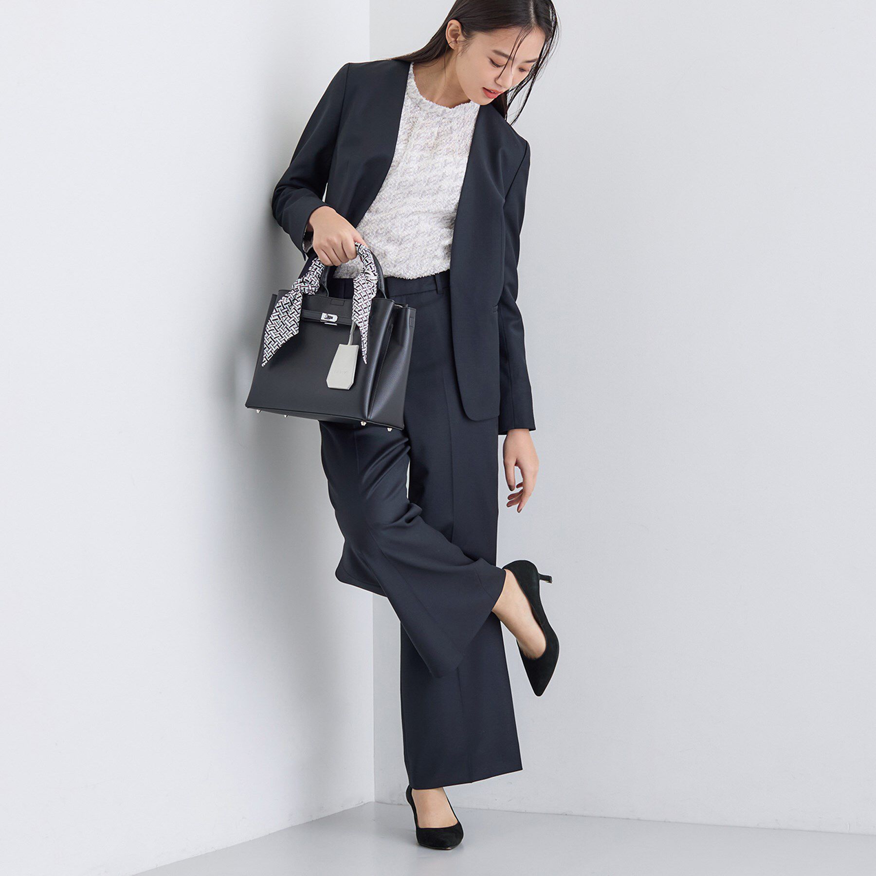 INDIVI「【日本製／スーツ／通勤】シルクウールストレッチ ワイドパンツ」|スーツ|