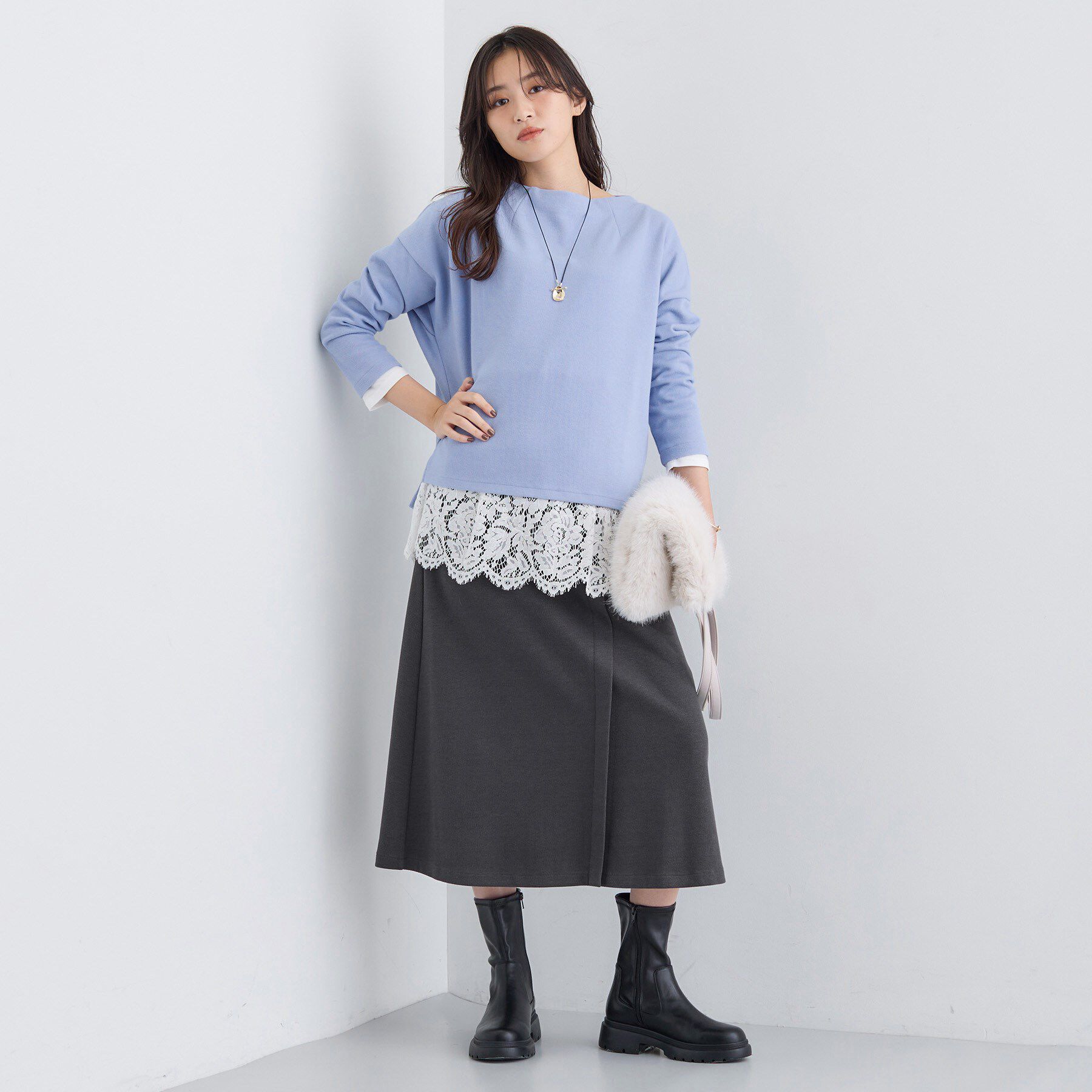 INDIVI「【SETUP可能／洗える／UVケア】ライトジャージ ボトルネックトップス」|Tシャツ・カットソー|