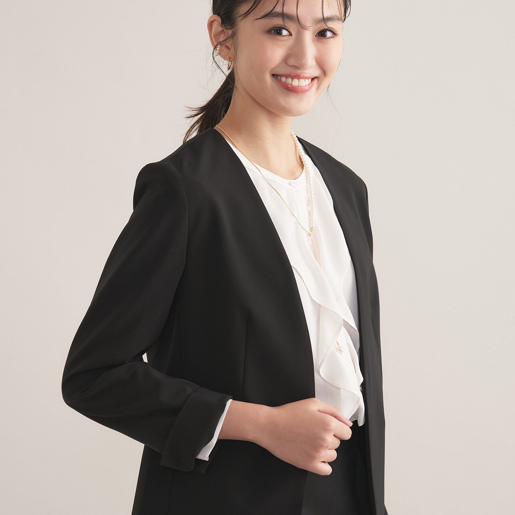 INDIVI「【通勤スーツ／洗える】ストレッチカラーレスジャケット」|スーツ|